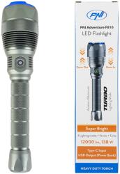 PNI Adventure F810 zseblámpa 138 W-os LED-del, 3 világítási fokozat plusz Turbo, 12000 lumen, zoom, 250 m-ig, 5000 mAh akkumulátor, IPX7, Power Bank funkció (PNI-ADVF810)