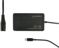 Gembird 65 W PowerDelivery GaN USB Type-C fast charger fekete (NPA-AC-PDQC65-01)