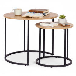 ModernHOME Dohányzóasztal szett, ModernHome YCJ6050T-19, átmérő: 60 és 40 cm, kör alakú, magasság: 50 és 41, 5 cm, fém váz, MDF asztallap, 2 darabos (TF5097)