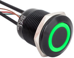  YLI FLM19-FW-6-EX000-A-rdgn Lapos felületű nyomógomb 19 mm-es furathoz, fekete házban NO-COM piros-zöld LED, IP67 (FLM19-FW-6-EX000-A-rdgn)