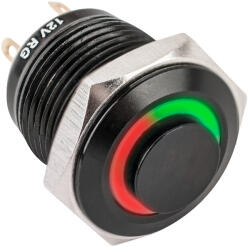  YLI PB-16-NO-bk(LED)-rdgn Fekete kimagasló, pajzs nélküli nyomógomb (PB-16-NO-bk-LED-rdgn)