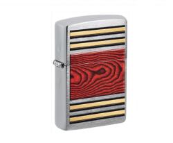 Zippo szálcsiszolt króm öngyújtó arany színű díszcsíkokkal és vörös faerezet mintával (Z-152755)