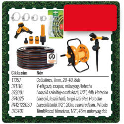  Locsolószett: kocsi+tömlő 1/2" 20m csav. ment, szórófej/locsolófej+tartozékok