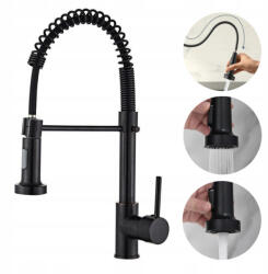  Konyhai Csaptelep Függőleges Kihúzható Csaptelep Flexibilis Kifolyócső Fekete (Pull-Out Faucet)