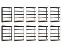 MAMUTEX 10 darabos akciós csomag - Festett fekete Mamutex Heavy polcrendszer 216x160x45 cm - 5 polc, teherbírás 1500 kg