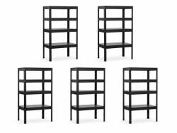 MAMUTEX 5 darabos akciós csomag - Lakkozott, fémből készült állvány Mamutex Standard 160x40x40 cm - 4 polc, teherbírás 480 kg, fekete