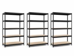 MAMUTEX 3 darabos akciós csomag - Festett fekete Mamutex Heavy polcrendszer 216x140x50 cm - 5 polc, teherbírás 1500 kg