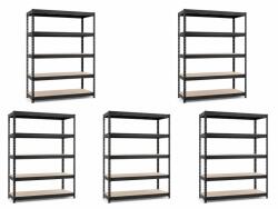 MAMUTEX 5 darabos akciós csomag - Festett fekete Mamutex Heavy polc 216x140x50 cm - 5 polc, teherbírás 1500 kg