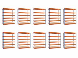 MAMUTEX 10 darabos akciós csomag - Lakkozott kék-narancssárga Mamutex Heavy polc 260x120x40 cm - 6 polc, teherbírás 3000 kg