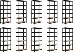 MAMUTEX 10 darabos akciós csomag - Lakkozott fém állvány Mamutex Standard 240x120x40 cm - 6 polc, teherbírás 1050 kg, fekete