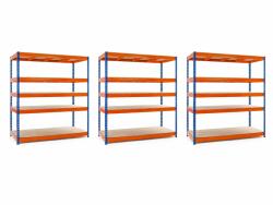 MAMUTEX 3 darabos akciós csomag - Lakkozott kék-narancssárga Mamutex Heavy polc 220x120x80 cm - 5 polc, teherbírás 2500 kg
