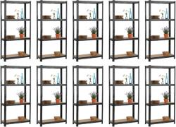 MAMUTEX 10 darabos akciós csomag - Lakkozott fém állvány Mamutex Standard 150x70x30 cm - 4 polc, terhelhetőség 700 kg, fekete