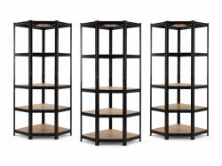 MAMUTEX 3 darabos akciós csomag - Lakkozott fém sarokpolc Mamutex Standard 180x70x40x42, 5 cm - 5 polc, terhelhetőség 875 kg, fekete
