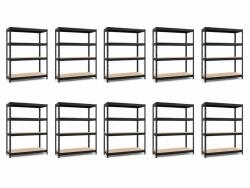 MAMUTEX 10 darabos akciós csomag - Festett fekete Mamutex Heavy polcrendszer 180x120x45 cm - 4 polc, teherbírás 1200 kg