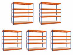 MAMUTEX 5 darabos akciós csomag - Lakkozott kék-narancssárga Mamutex Heavy polc 220x150x60 cm - 5 polc, teherbírás 2500 kg