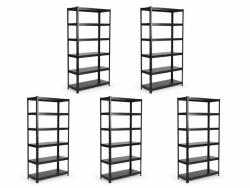 MAMUTEX 5 darabos akciós csomag - Lakkozott, fémből készült állvány Mamutex Standard 240x40x40 cm - 6 polc, teherbírás 720 kg, fekete