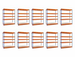 MAMUTEX 10 darabos akciós csomag - Lakkozott kék-narancssárga Mamutex Heavy polc 220x120x40 cm - 5 polc, teherbírás 2500 kg