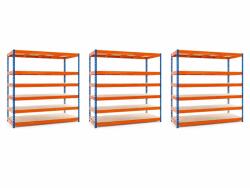 MAMUTEX 3 darabos akciós csomag - Lakkozott kék-narancssárga Mamutex Heavy polc 260x150x60 cm - 6 polc, teherbírás 3000 kg