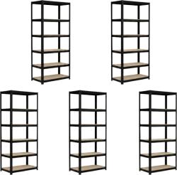 MAMUTEX 5 darabos akciós csomag - Lakkozott fém állvány Mamutex Standard 220x90x60 cm - 6 polc, teherbírás 1050 kg, fekete