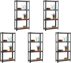 MAMUTEX 5 darabos akciós csomag - Lakkozott fém állvány Mamutex Standard 150x70x30 cm - 4 polc, terhelhetőség 700 kg, fekete
