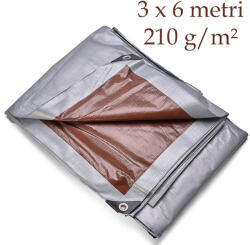  Prelata profesionala, PE 210 g/mp, 3x6 m, protectie completa, inele metalice de fixare (WM210.3x6.GREY-BROWN)