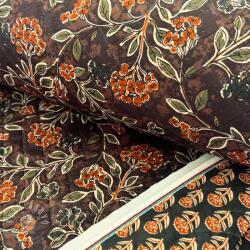  Elasztikus bársony anyag VELVET QUILT Flowers leaves dark brown