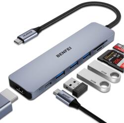 Benfei Hub USB-C Benfei, 3 x USB-A 3.0 - 1 x USB-C - 1 x HDMI - 1 x SD - 1 x microSD, Gri - gsmboutique