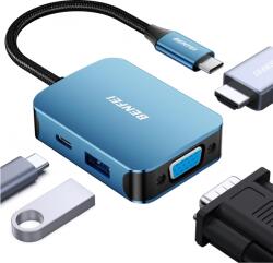 Benfei Hub USB-C Benfei, 1 x USB-A 3.0 - 1 x USB-C - 1 x HDMI - 1 x VGA, Albastru - gsmboutique
