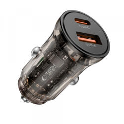 Tech-Protect Incarcator Auto Tech-Protect CC01, 45W, 5A, 1 x USB-A - 1 x USB-C, Negru