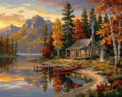 iPicasso Set pictura pe numere, cu sasiu, Amurg de toamna langa lac, 40x50 cm (PC40501521)