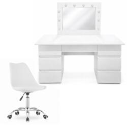 Artool Masa de toaleta/machiaj, Vanessa + scaun Alba, alb, cu oglinda si LED-uri, 130x43x143 cm (146234)