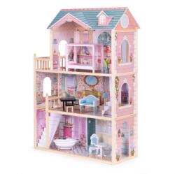 ECOTOYS Casuta de Papusi Ecotoys, lemn, mobilier, 3 etaje, roz Casuta papusi