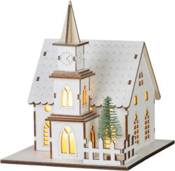 MagicHome MagicHome, Karácsonyi dekoráció, templom, fa, 6xLED meleg fehér, 15x17x18.5 cm, 2xAAA (STP2174114)