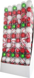 MagicHome MagicHome, Karácsonyi gömbök, 14 db, piros-fehér, dekorációval, 8 cm (STP8091522)