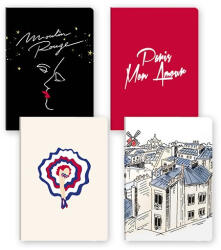  Jegyzetfüzet Clairefontaine Moulin Rouge A/6, textil gerinc, 64 lapos, sima, vegyes minta (PAP0130-0466)