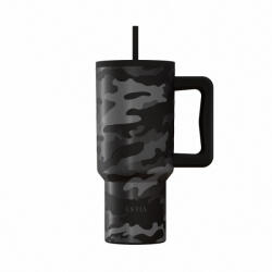 Estia Home Art Straw Tumbler XL Save The Aegean Reciclabil Pahar cu Mâner Termos Oțel Inoxidabil Fără BPA 900ml Dark Camo cu Pai și Mâner 01-46163 (01-46163)