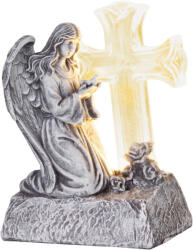 MagicHome MagicHome Angyal galambbal a kereszten, LED, polirezin, sírra, napelemes, 12x8x16, 5 cm (STP8090171)