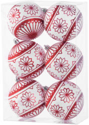 MagicHome MagicHome, Karácsonyi gömbök, 6 db, 8 cm, piros - fehér, csillámokkal (STP8091086)