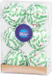 MagicHome MagicHome, Karácsonyi gömbök, 6 db, fehér csillogó ornamentikával, csillámokkal, matt (STP8091512)
