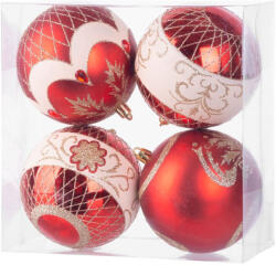 MagicHome MagicHome, Karácsonyi Gömbök, 4 db, piros, ornamentikával, 10 cm (STP8091054)