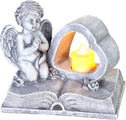 MagicHome Vianoce MagicHome dekoráció, Angyal szív alakú könyvön, LED, polirezin, sírra, 19x12, 5x16, 5 cm (STP8090177)