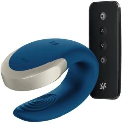 SATISFYER, SATISFYER PARTNER Satisfyer Double Love Albastru - Vibrator de Lux pentru Cupluri cu Aplicație, Telecomandă și Vibrații Duale Vibrator