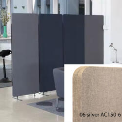Perfect Acoustic Bilnora Irodai térelválasztó paraván 160x60x2, 5cm. Silver színben. Kárpitozva - 14 Dark Grey