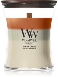 WoodWick Trilogy Vanilla Embers lumânare parfumată cu fitil din lemn 275 g