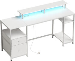 HomCom Masă de birou cu lumini LED, sertare, prize, porturi USB și suport pentru monitor 155, 5x48x88, 5 cm Alb | Aosom Romania (920-082V90WT)