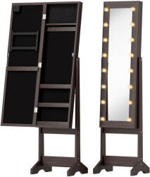 HOMCOM Dulap pentru bijuterii, dulap de depozitare pe picior, cutie pentru bijuterii cu oglindă, multiple spații de depozitare, iluminare LED, maro închis | Aosom Romania (831-220V00DR)