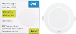 PNI D-Light CL2503 3W LED spotlámpa, süllyesztett, kerek, 90, 5*28mm, 6400K, 230V tápegység, 330 lm, fehér (PNI-CL2503)