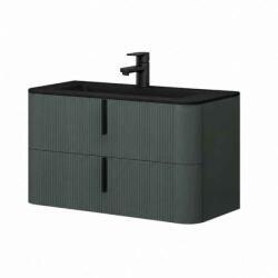 Fluminia Mobilier suspendat pentru lavoar Fluminia Pisa 100 cm, front riflat, 100 × 46 cm, verde Italia, mâner negru (PISA102-VI-C-HLY02) - e-baie