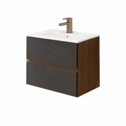 Fluminia Mobilier suspendat pentru lavoar Fluminia, Genova 60, front și laterale netede, nero mat/rovere moka (GENOVA62-RM-NM) - e-baie