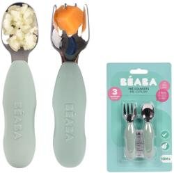 Béaba Set 2 Piese Tacamuri pentru Copii BEABA din Inox si Silicon, Ergonomice, Salbeigrun (2509328) Set pentru masa bebelusi